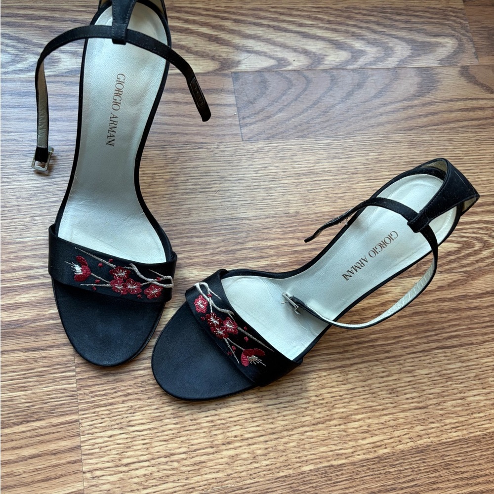 Giorgio Armani Black Embroidered Women's Sandals